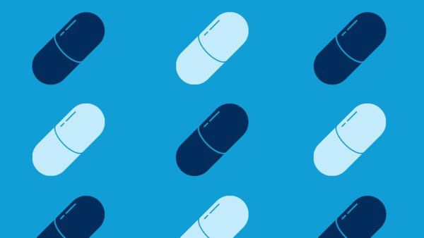 Animated pills on a blue background