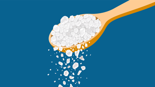 An illustration of grains of salt spilling from a spoon.