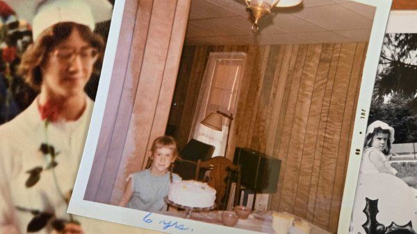 A collage of three photos of Debbie Menzies throughout her childhood and early adulthood.