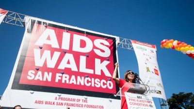 Monica Gandhi, MD, MPH, medical director of Zuckerberg San Francisco General Hospital's HIV Clinic, known as Ward 86, speaks during the opening ceremony for the 2017 AIDS Walk San Francisco