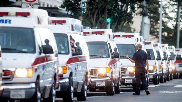 Row of ambulances.