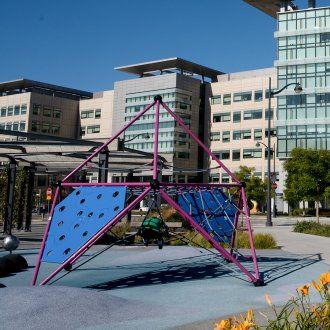 A jungle gym on a playground in Mariposa Park