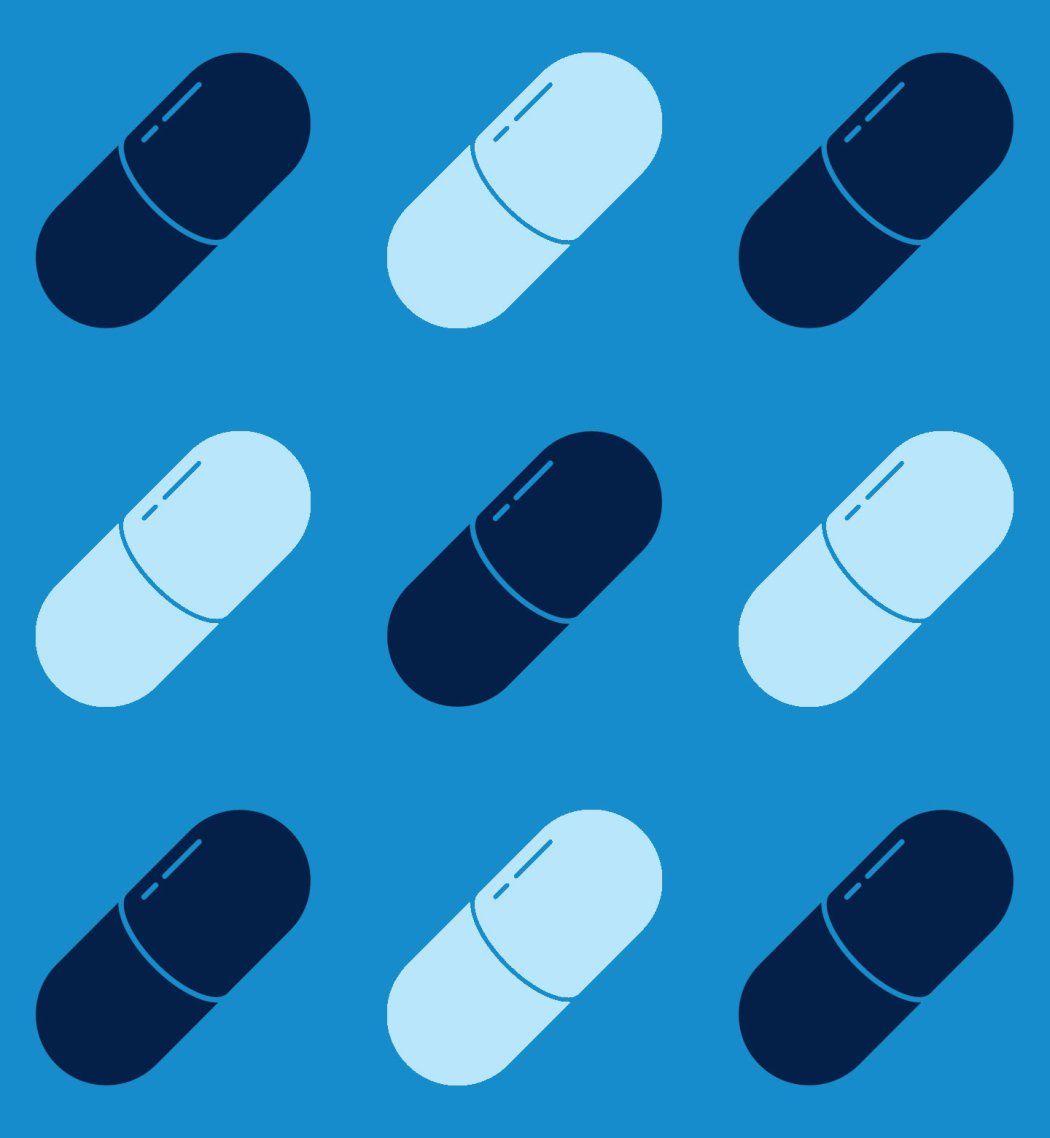 Animated pills on a blue background