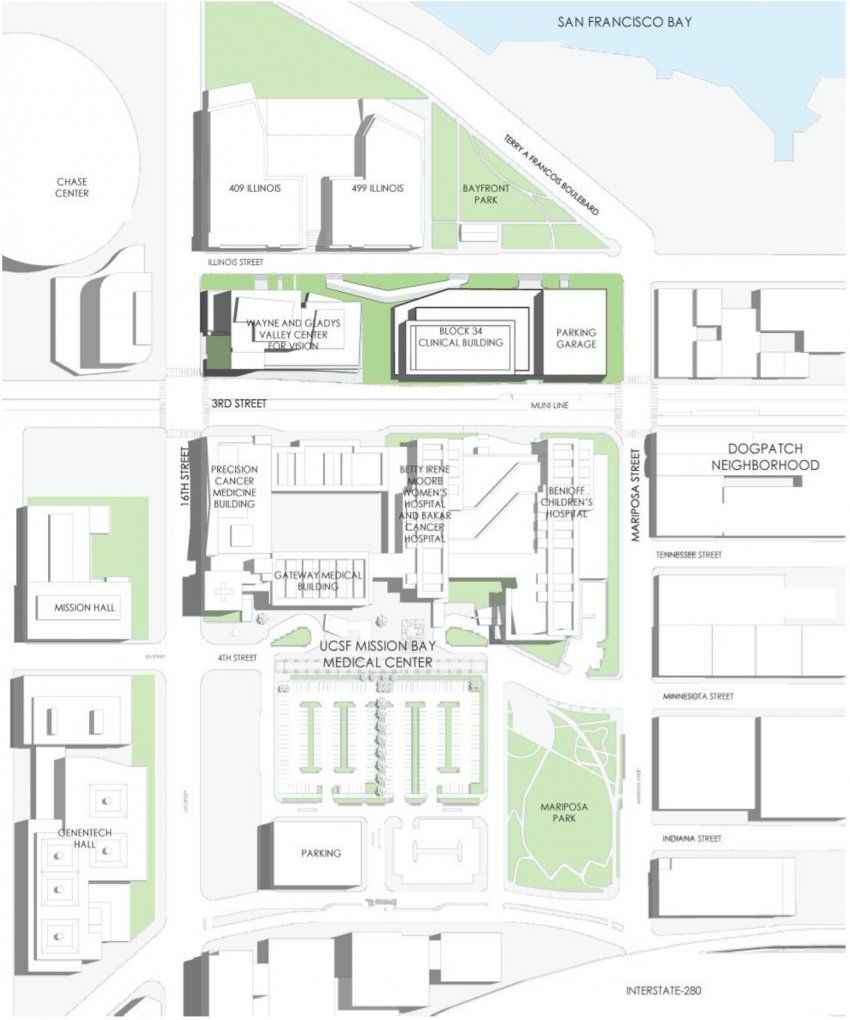 A map showing the location of the new building and parking garage along 3rd Street
