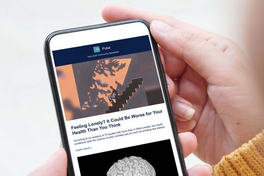 UCSF Pulse newsletter on a mobile phone